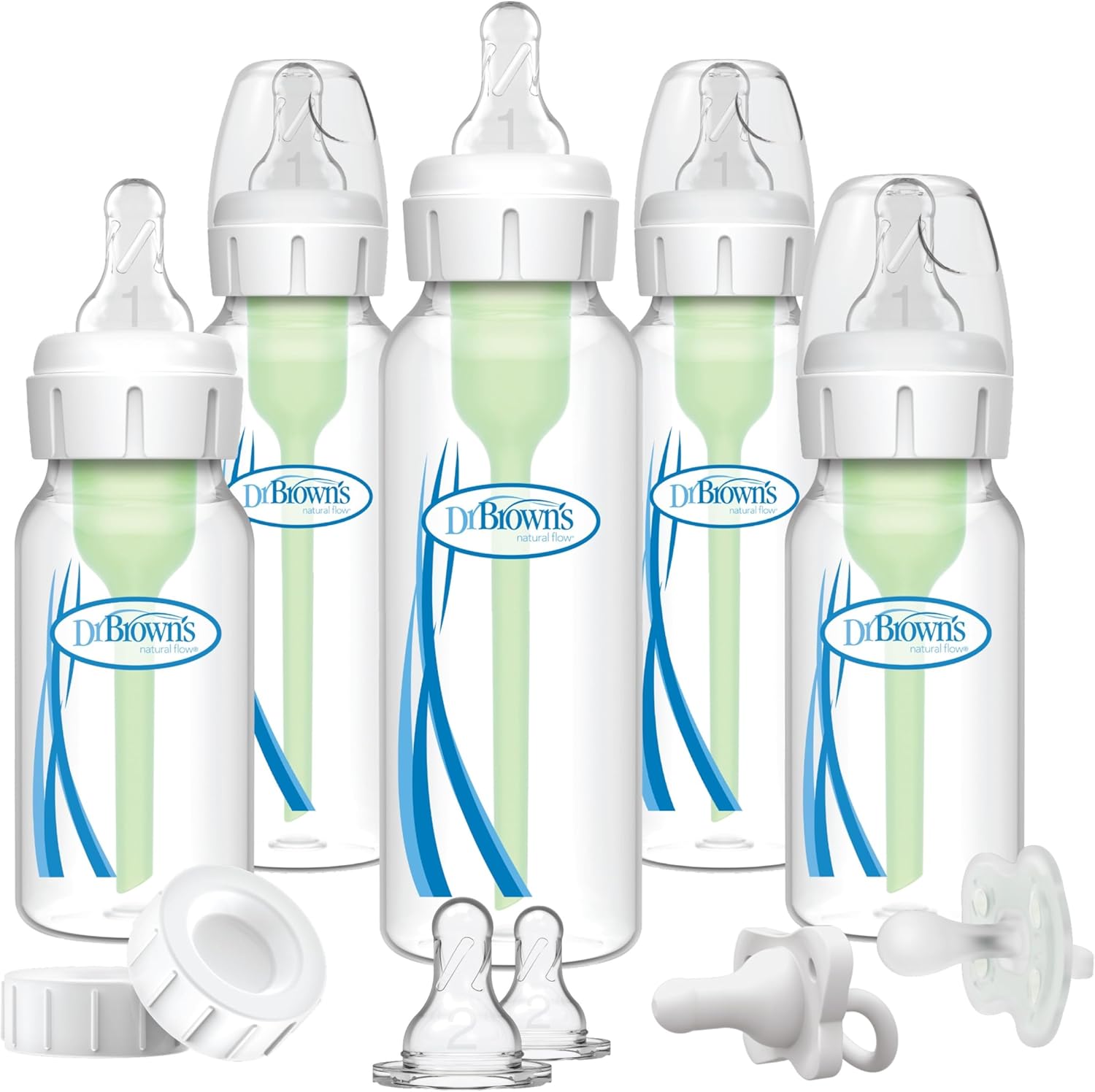 Dr. Brown's Natural Flow Anti-Colic Options+ Narrow Baby Bottle Gift Set with Pacifier & Travel Caps product photo