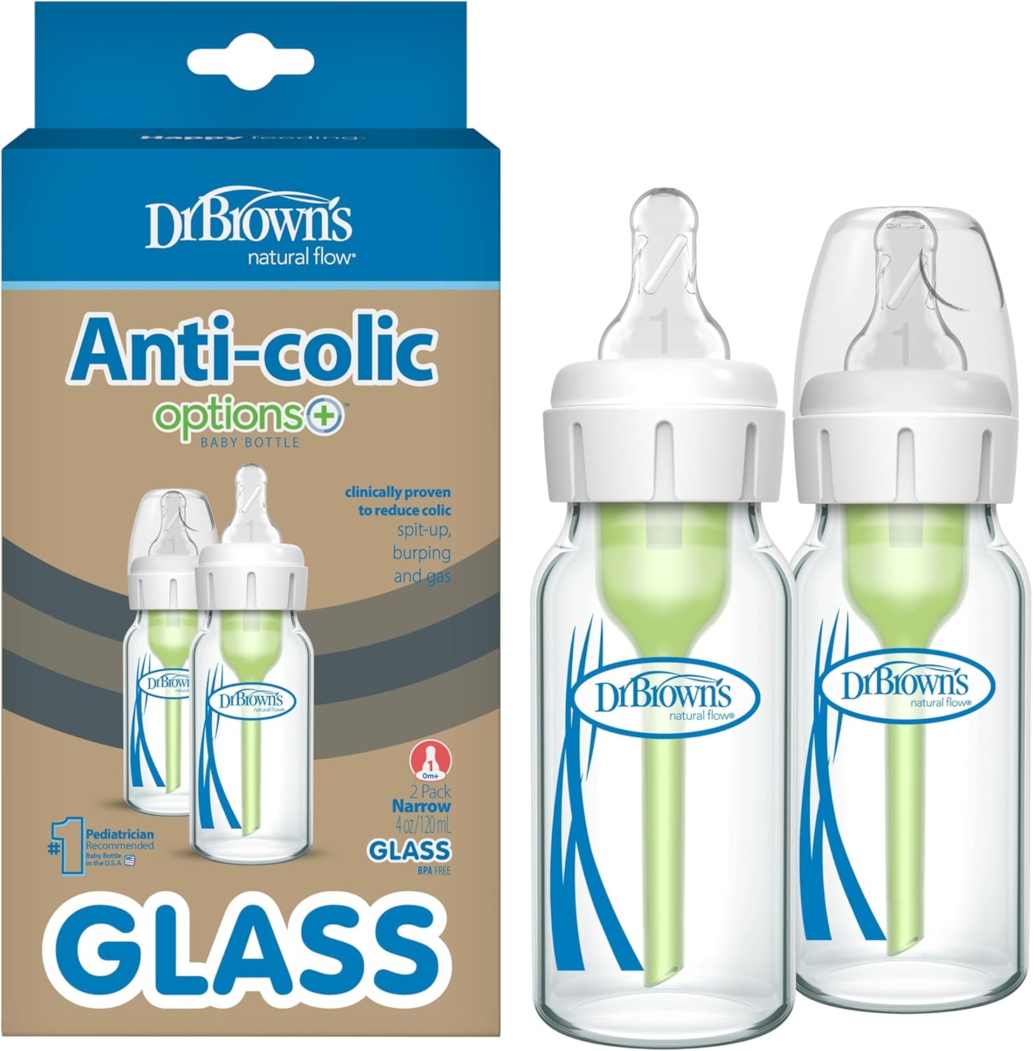 Dr. Brown's Anti-Colic Options+ Narrow Glass Baby Bottle 4 oz product photo