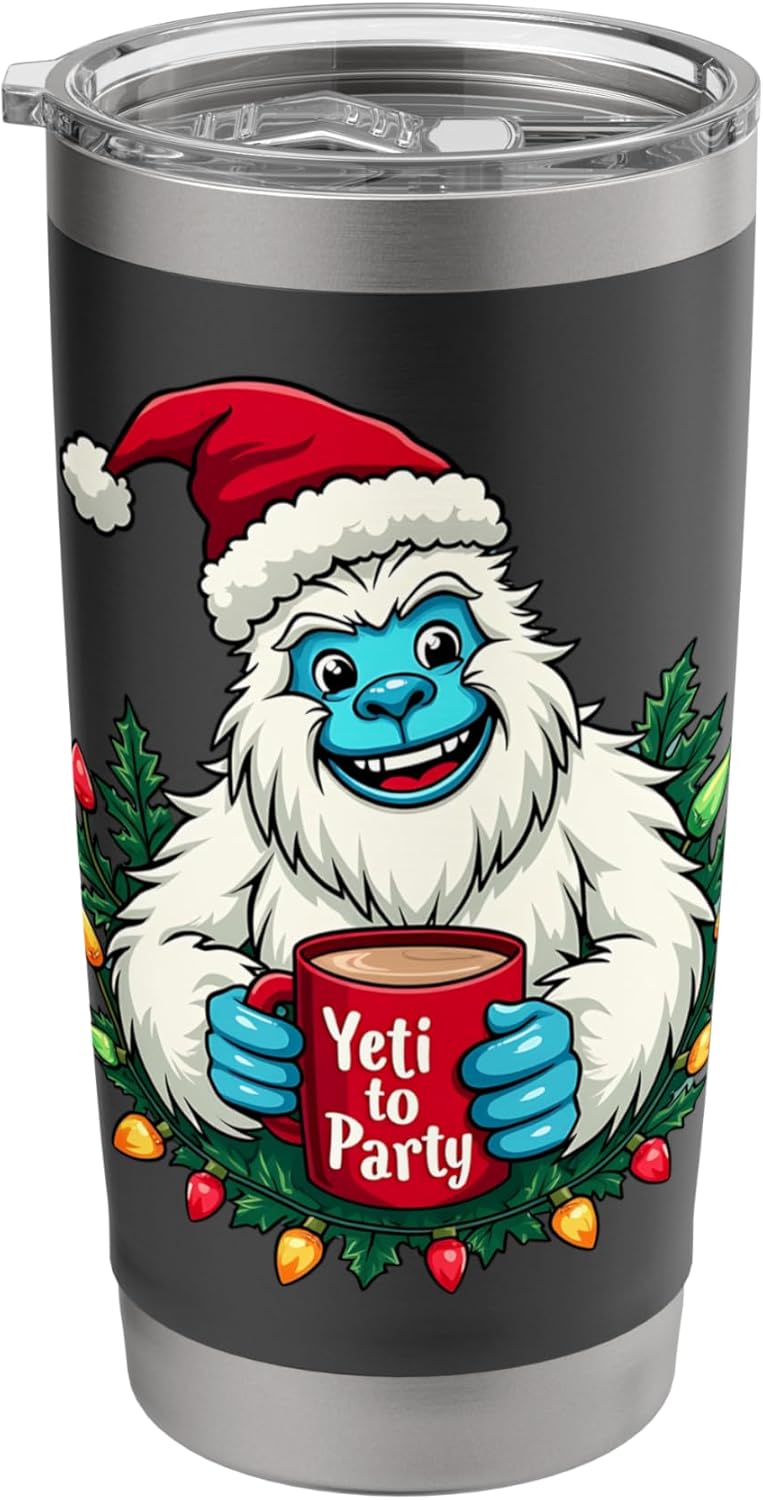 Yeti to Party Festive Lights Fun Christmas Yeti Stainless Steel Insulated Tumbler product photo