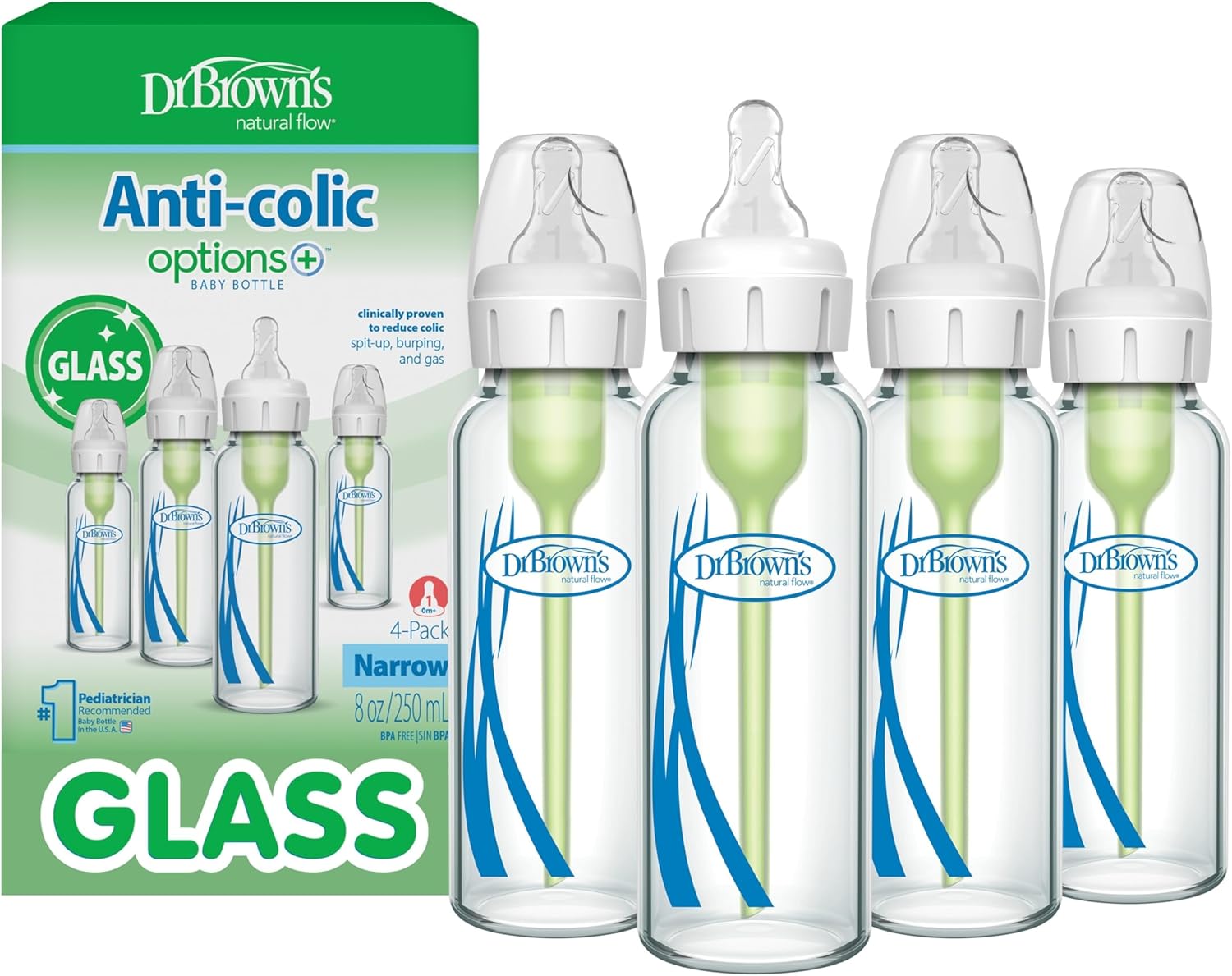 Dr. Brown's Anti-Colic Options+ Narrow Glass Baby Bottle 8 oz product photo