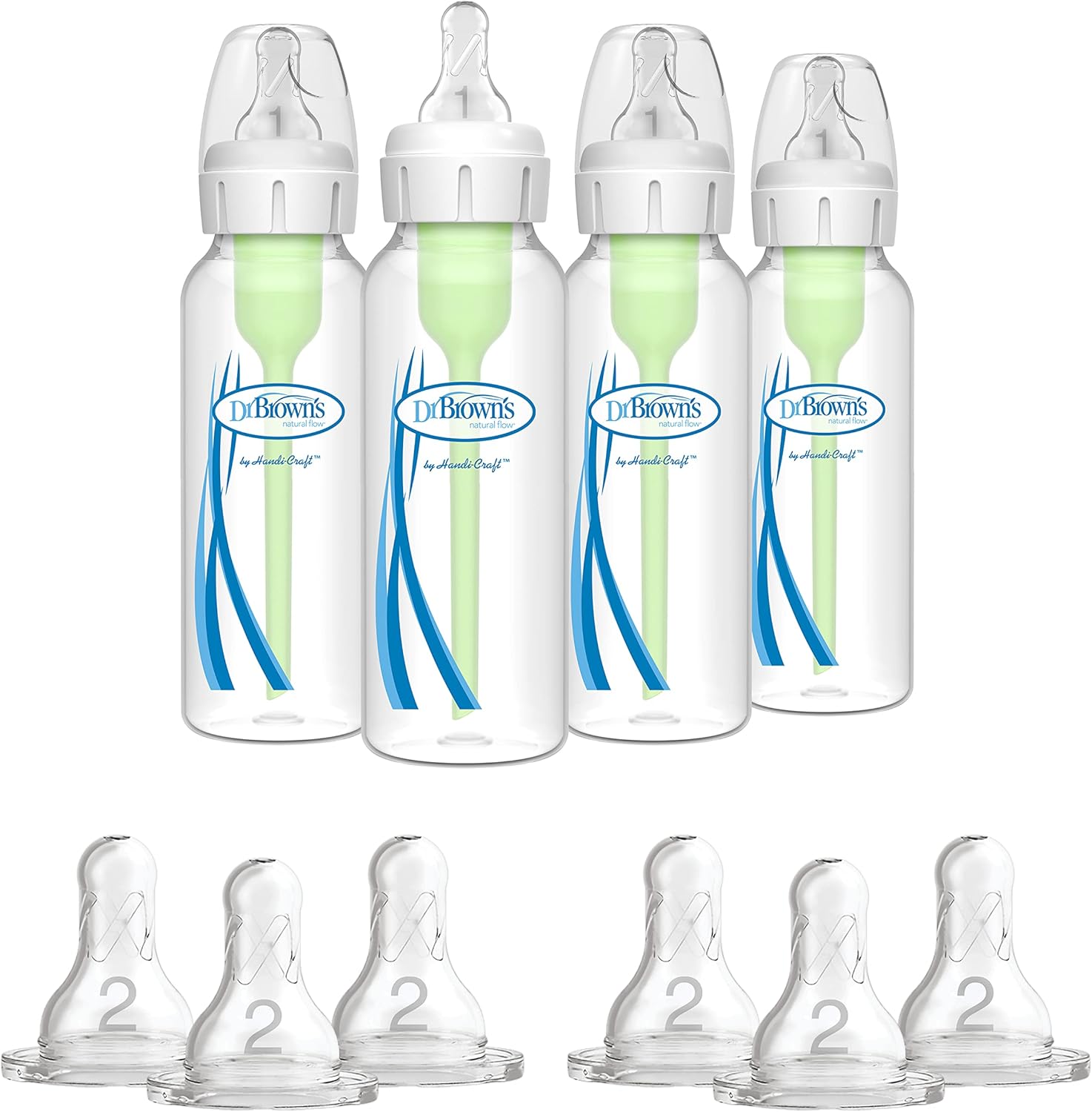 Dr. Brown's Options+ Anti-Colic Baby Bottle 8 oz with Dr. Brown's Original Nipple Level 2 (6 Count) product photo